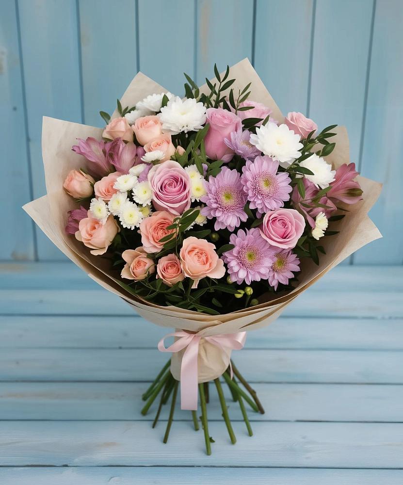 Букет цветов из: Хризантемы, Розы и Альстромерии в Юргамыш