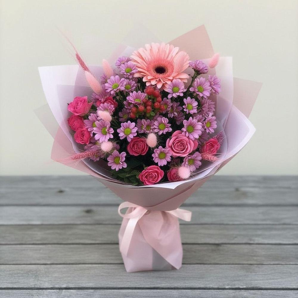 Букет цветов из: Розы, Герберы и Хризантемы в Юргамыш