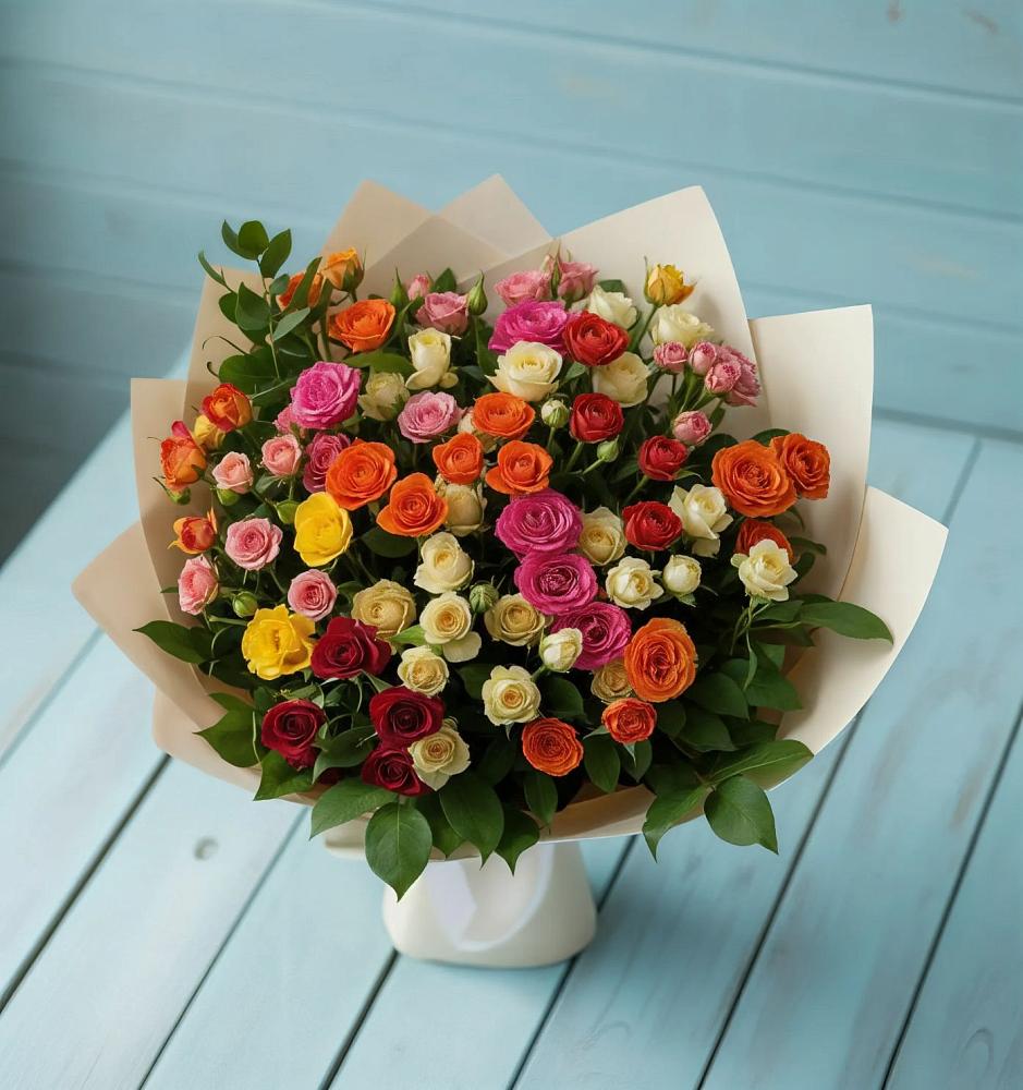 Букет Микс из разноцветных кустовых роз в Юргамыш