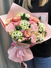 Букет нежные объятья в Юргамыш Букет цветов из: Гвоздики, Розы и Хризантемы в Юргамыш