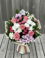 Букет цветов из:  Альстромерии, Гвоздики, Розы и Хризантемы в Юргамыш