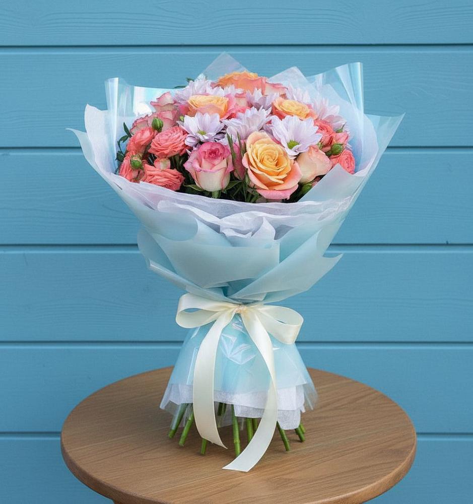 Букет цветов из: Хризантемы и Розы в Юргамыш