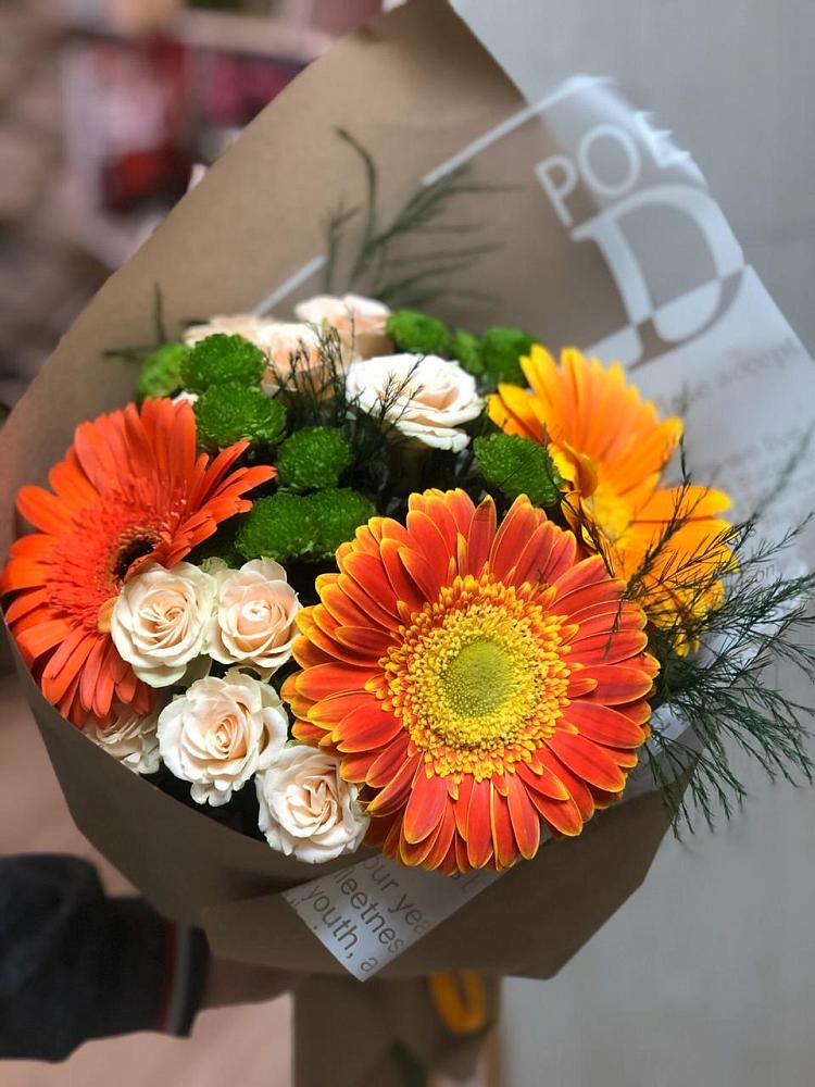 Букет цветов из: Герберы, Хризантемы и Розы в Юргамыш