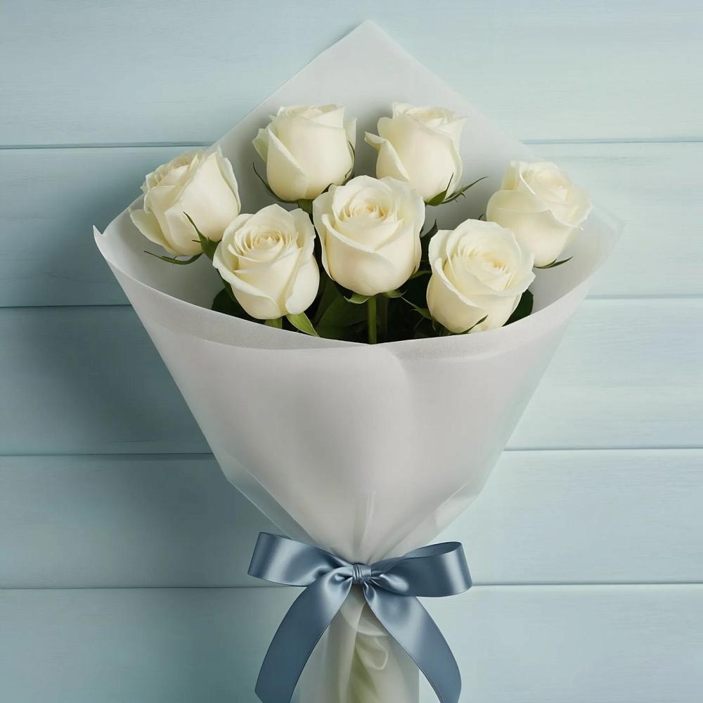 Букет 7 Белых роз Эдлесс Лав в Юргамыш